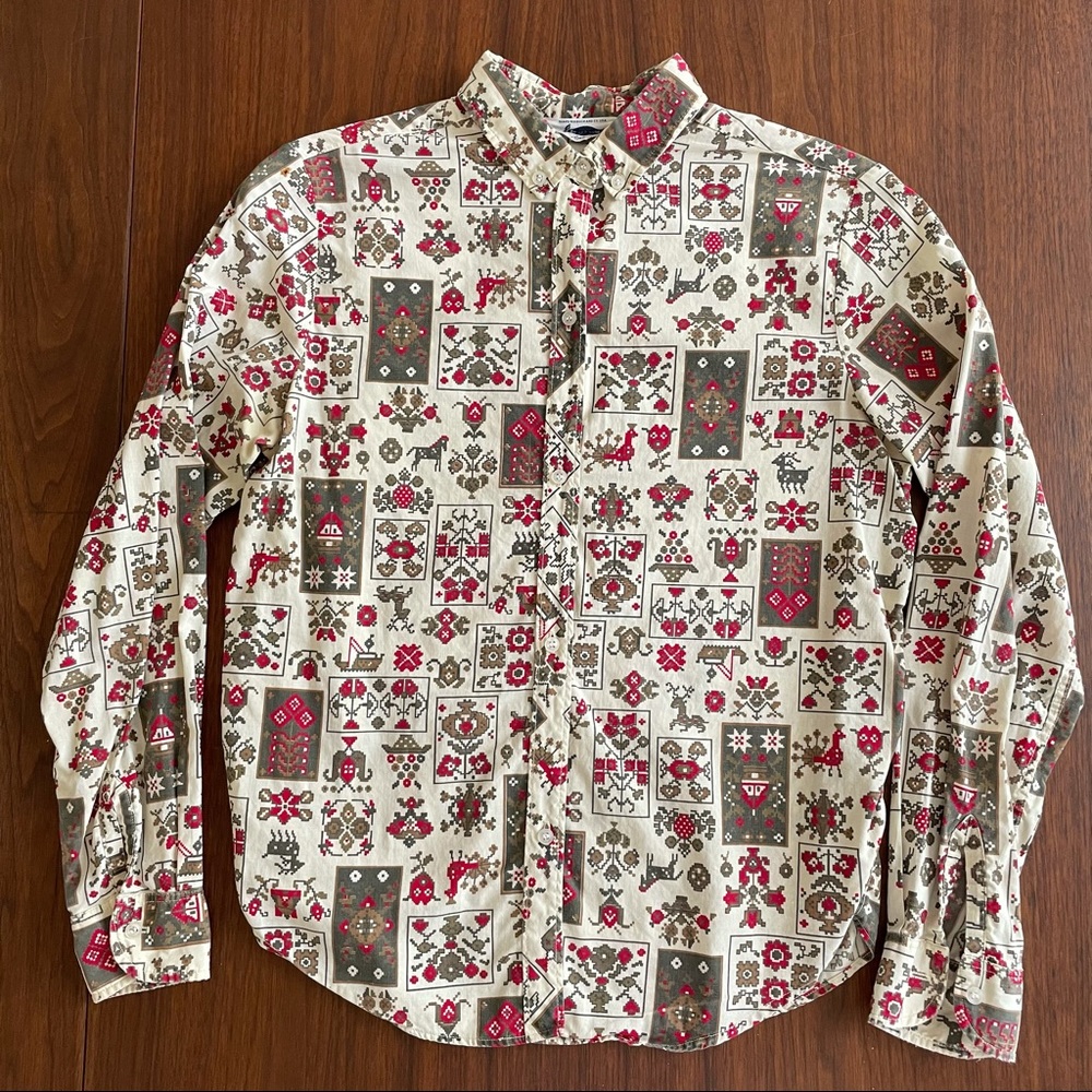 Folk art pattern button-up shirt